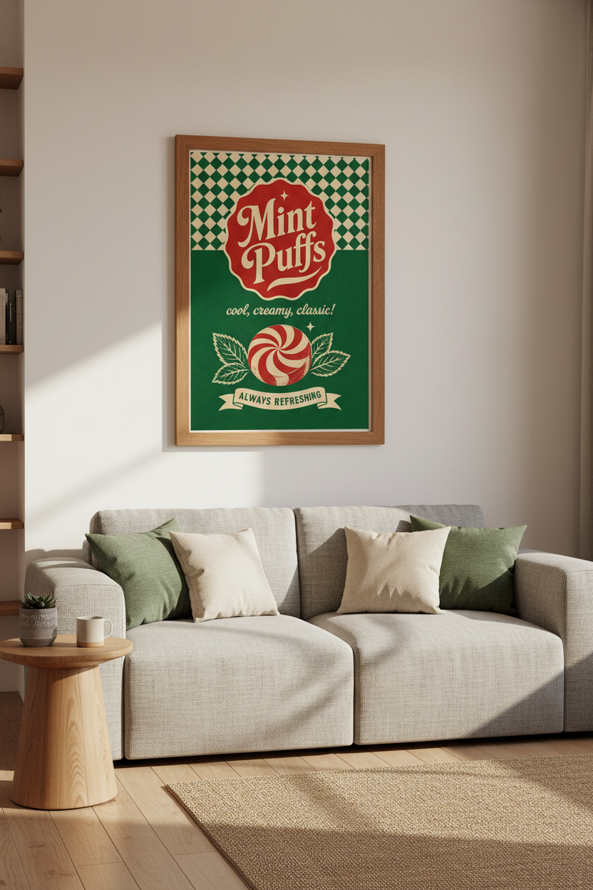 Mint Puffs Retro Candy Print | Kitchen Wall Art | Vintage Aesthetic Poster