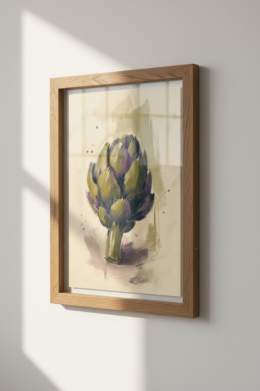 Artichoke Botanical Wall Art | Sage Green &amp; Purple Kitchen Decor | Rustic Oil Style Poster