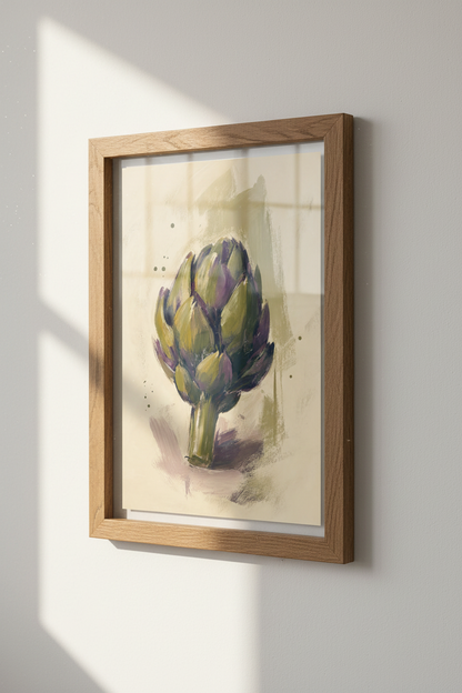 Artichoke Botanical Wall Art | Sage Green &amp; Purple Kitchen Decor | Rustic Oil Style Poster