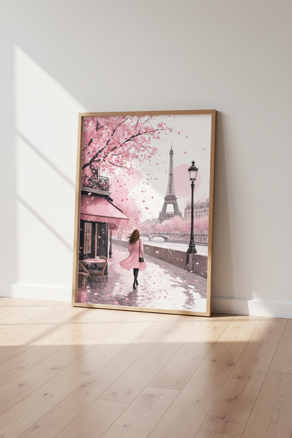 Paris Eiffel Tower Wall Art | Pink Coquette Cafe Poster | Romantic Bedroom Decor