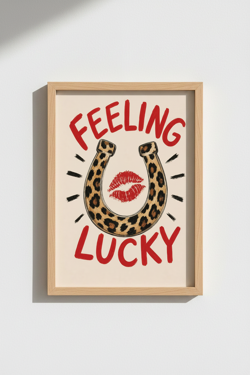 Lucky Leopard Wall Art | Preppy Pink &amp; Red Horseshoe Poster, Chic Western Decor
