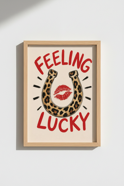 Lucky Leopard Wall Art | Preppy Pink &amp; Red Horseshoe Poster, Chic Western Decor