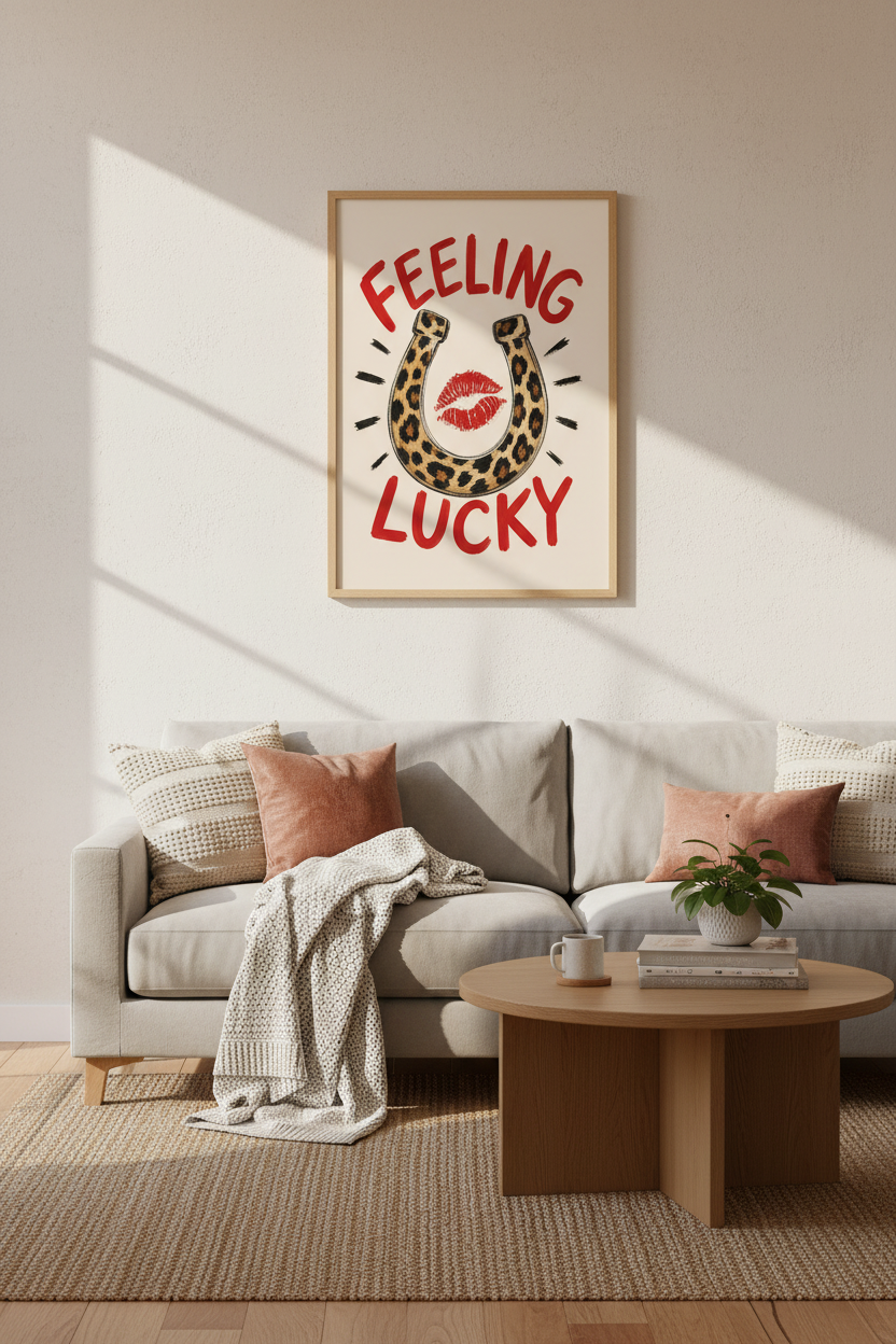 Lucky Leopard Wall Art | Preppy Pink &amp; Red Horseshoe Poster, Chic Western Decor