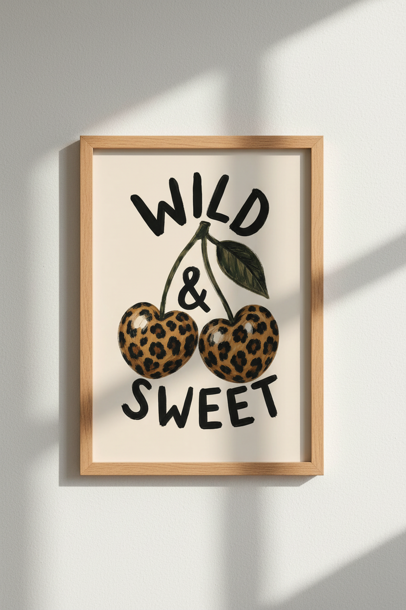 Leopard Cherry Wall Art Print | Trendy Eclectic Decor | Wild and Sweet Poster