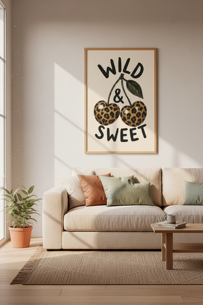 Leopard Cherry Wall Art Print | Trendy Eclectic Decor | Wild and Sweet Poster