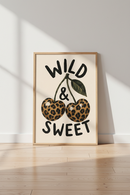 Leopard Cherry Wall Art Print | Trendy Eclectic Decor | Wild and Sweet Poster