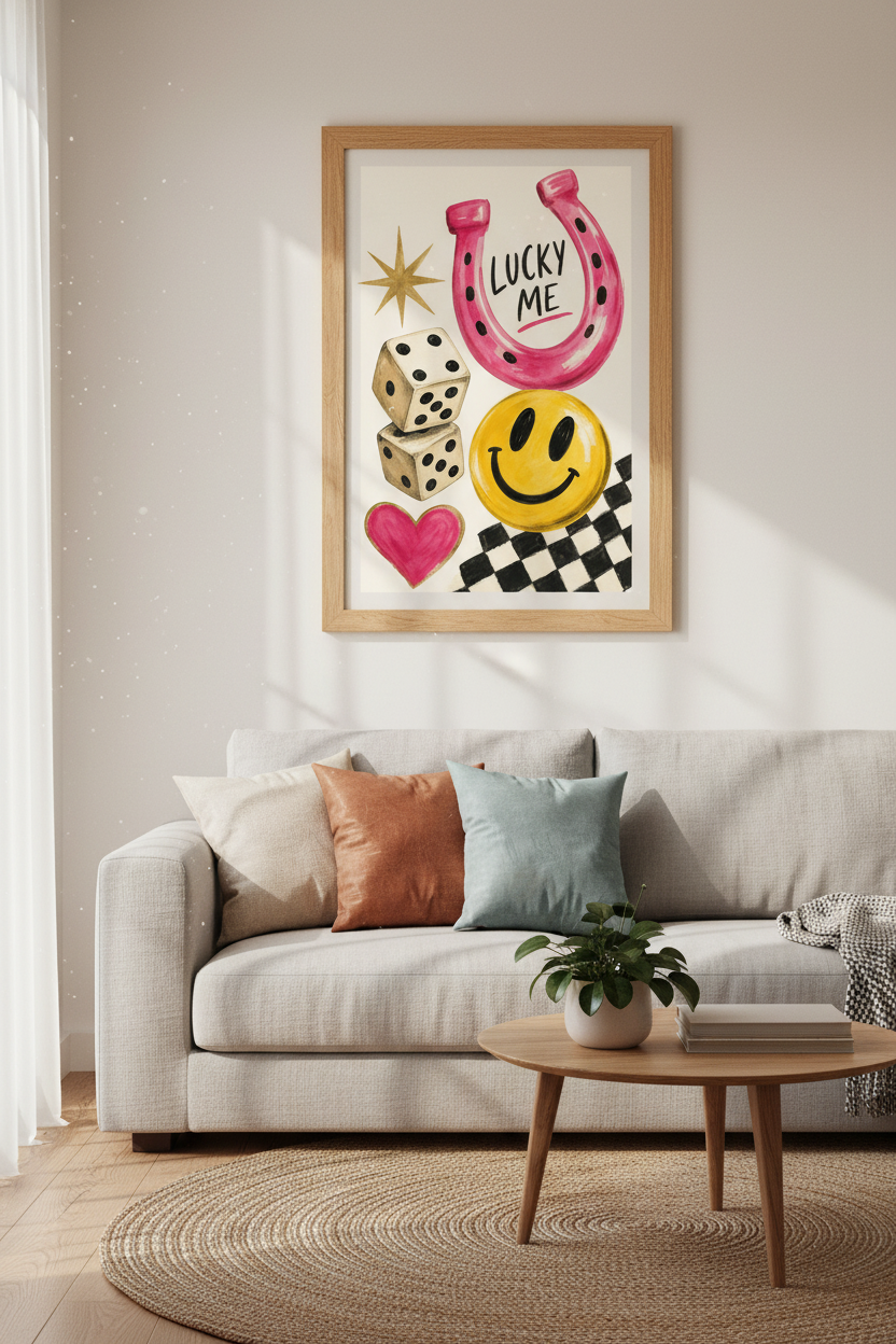 Lucky Girl Syndrome Wall Art Print | Retro Preppy Decor | Pink Aesthetic Poster