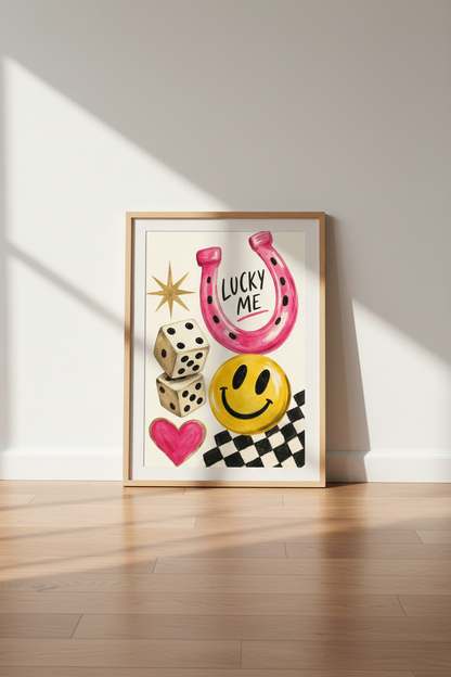 Lucky Girl Syndrome Wall Art Print | Retro Preppy Decor | Pink Aesthetic Poster