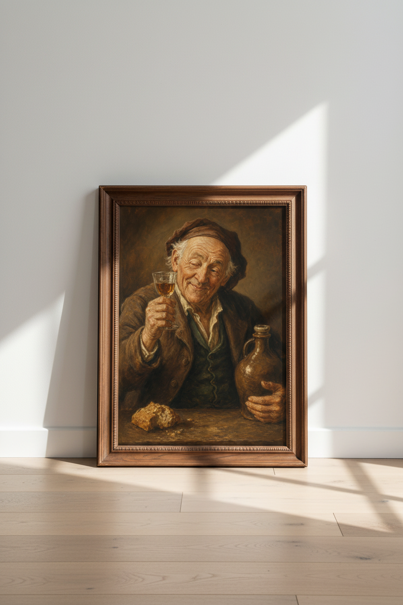 Old Man Portrait | Rustic Oil Painting, Warm Tones | Living Room Decor