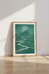 Moon & Mountain Line Art | Emerald Green Landscape, Modern Office Decor