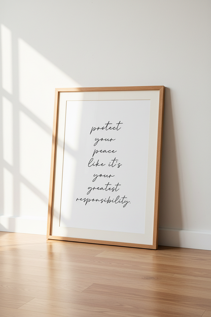 Protect Your Peace Quote Wall Art | Minimalist Typography Poster, Office Bedroom Decor