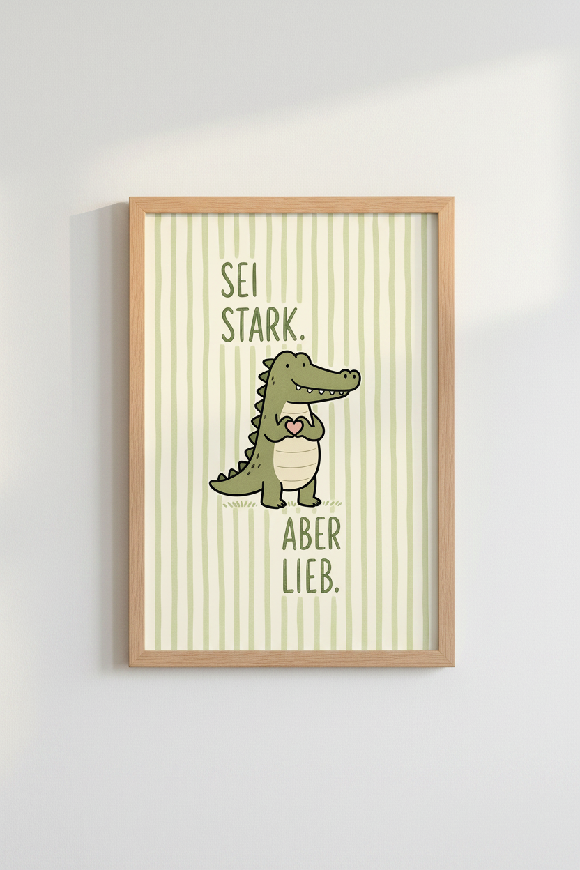 Nursery Wall Art Print | Sage Green Crocodile, Sei Stark Aber Lieb Poster