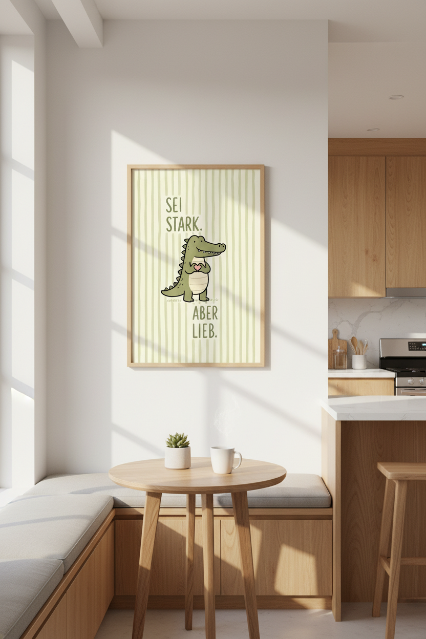 Nursery Wall Art Print | Sage Green Crocodile, Sei Stark Aber Lieb Poster