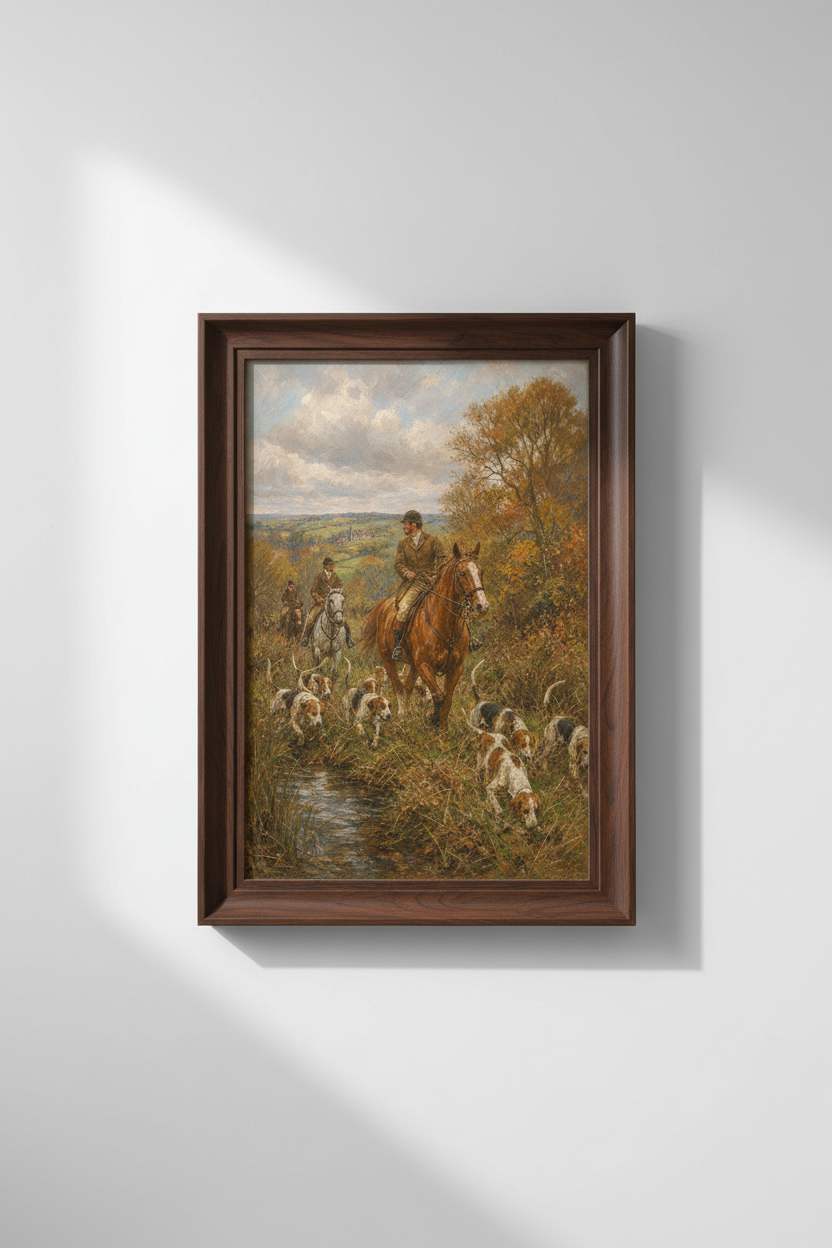Hunting Dog Wall Art | Rustic Autumn Scene, Living Room Decor