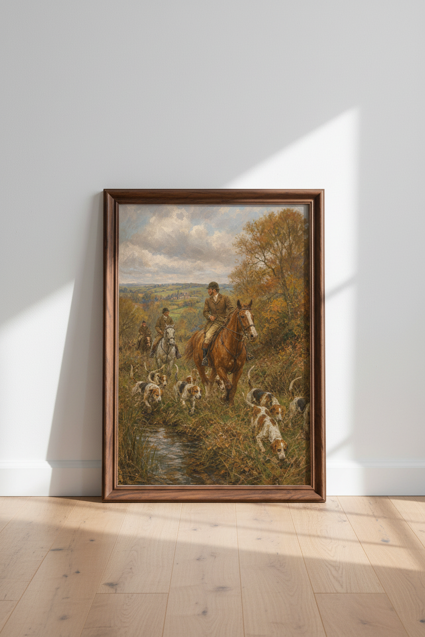 Hunting Dog Wall Art | Rustic Autumn Scene, Living Room Decor