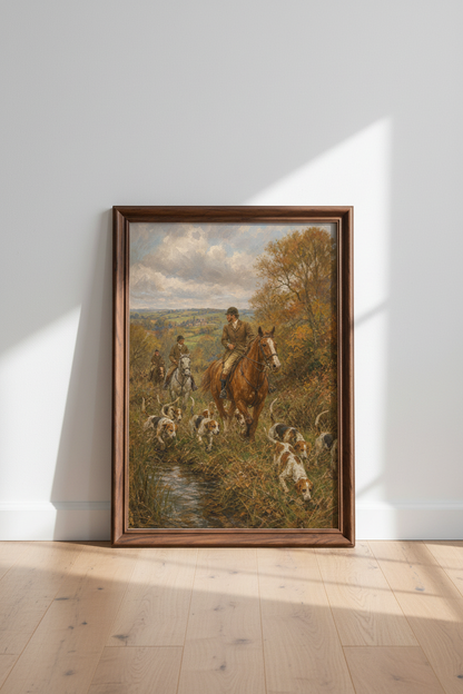 Hunting Dog Wall Art | Rustic Autumn Scene, Living Room Decor