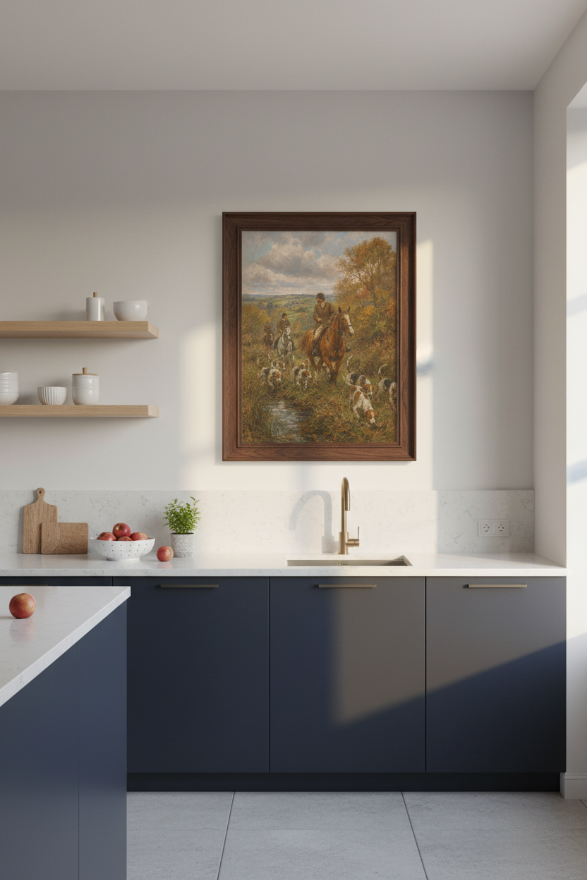 Hunting Dog Wall Art | Rustic Autumn Scene, Living Room Decor