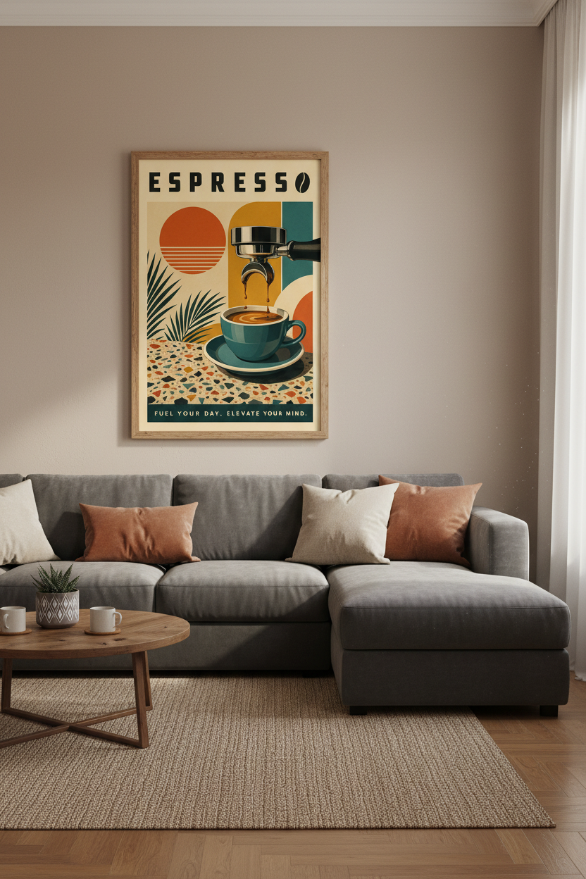 Espresso Coffee Wall Art Print | Retro Kitchen Decor | Mid Century Modern Poster