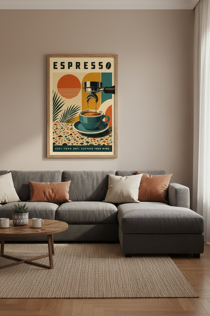 Espresso Coffee Wall Art Print | Retro Kitchen Decor | Mid Century Modern Poster