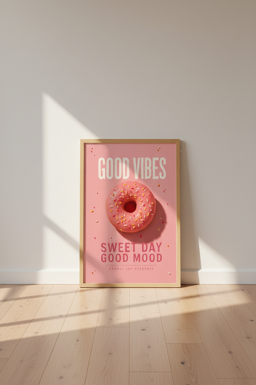 Dopamine Decor Print | Pink Donut Aesthetic Kitchen Art | Pastel Preppy Poster