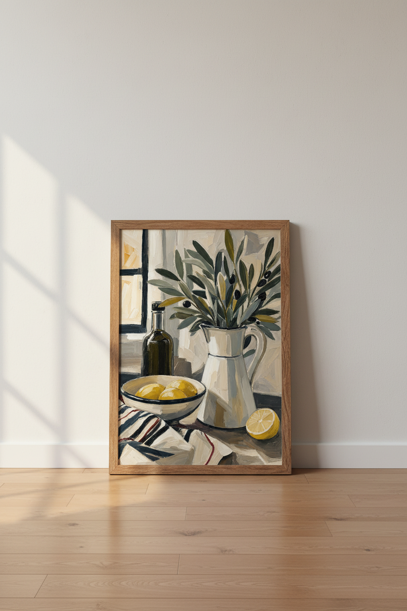 Mediterranean Lemons | Oil Painting Style, Kitchen Still Life Wall Art