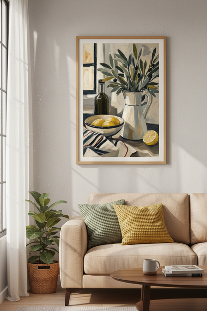Mediterranean Lemons | Oil Painting Style, Kitchen Still Life Wall Art