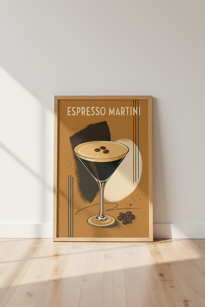 Espresso Martini Cocktail Wall Art Print | Kitchen Bar Decor | Mid Century Modern Poster