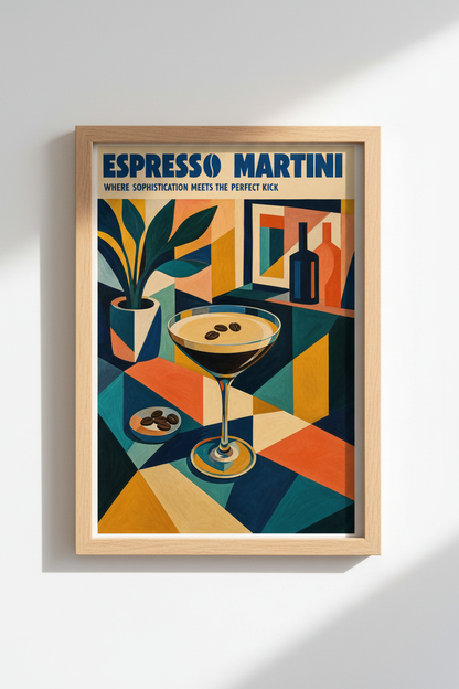 Espresso Martini Art | Mid Century Modern Cocktail Print, Kitchen Bar Decor