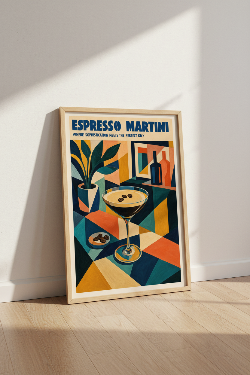Espresso Martini Art | Mid Century Modern Cocktail Print, Kitchen Bar Decor