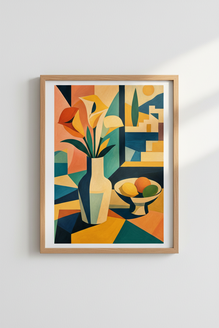 Cubist Floral Wall Art Print | Abstract Still Life Poster, Modern Geometric Decor