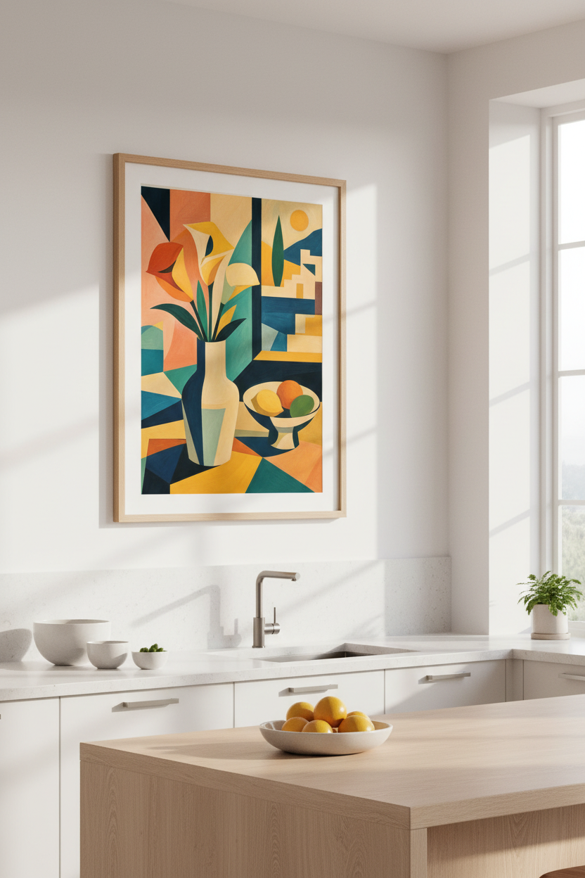 Cubist Floral Wall Art Print | Abstract Still Life Poster, Modern Geometric Decor