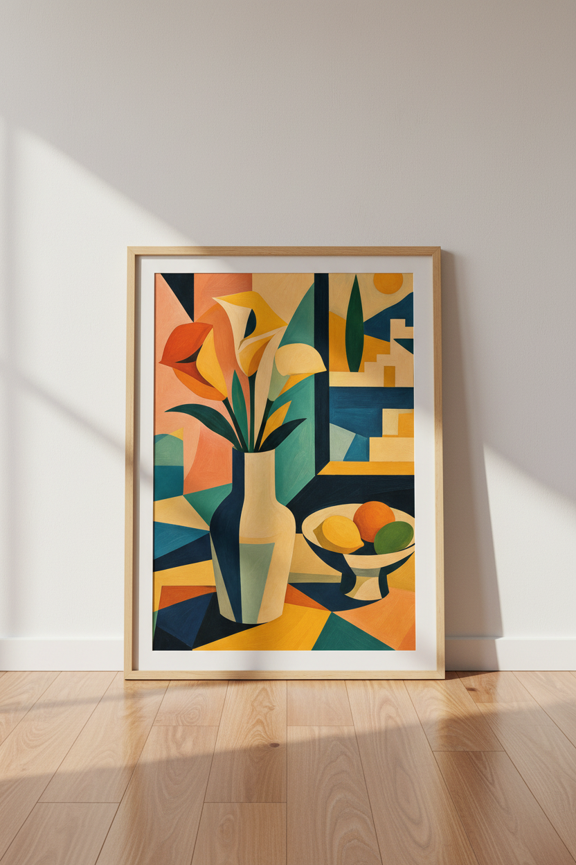 Cubist Floral Wall Art Print | Abstract Still Life Poster, Modern Geometric Decor