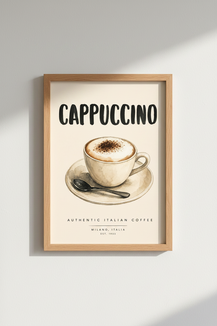Cappuccino Wall Art | Vintage Cafe Beige Tones, Kitchen Decor