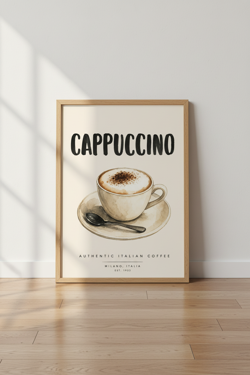 Cappuccino Wall Art | Vintage Cafe Beige Tones, Kitchen Decor