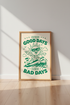 Retro Surfing Sun Wall Art Print | Positive Quote Decor | Green Aesthetic Poster