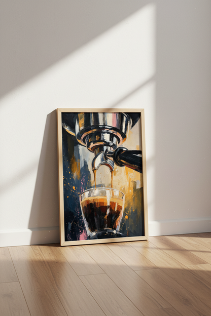 Espresso Coffee Machine Art | Impasto Oil Style Poster, Kitchen &amp; Cafe Decor