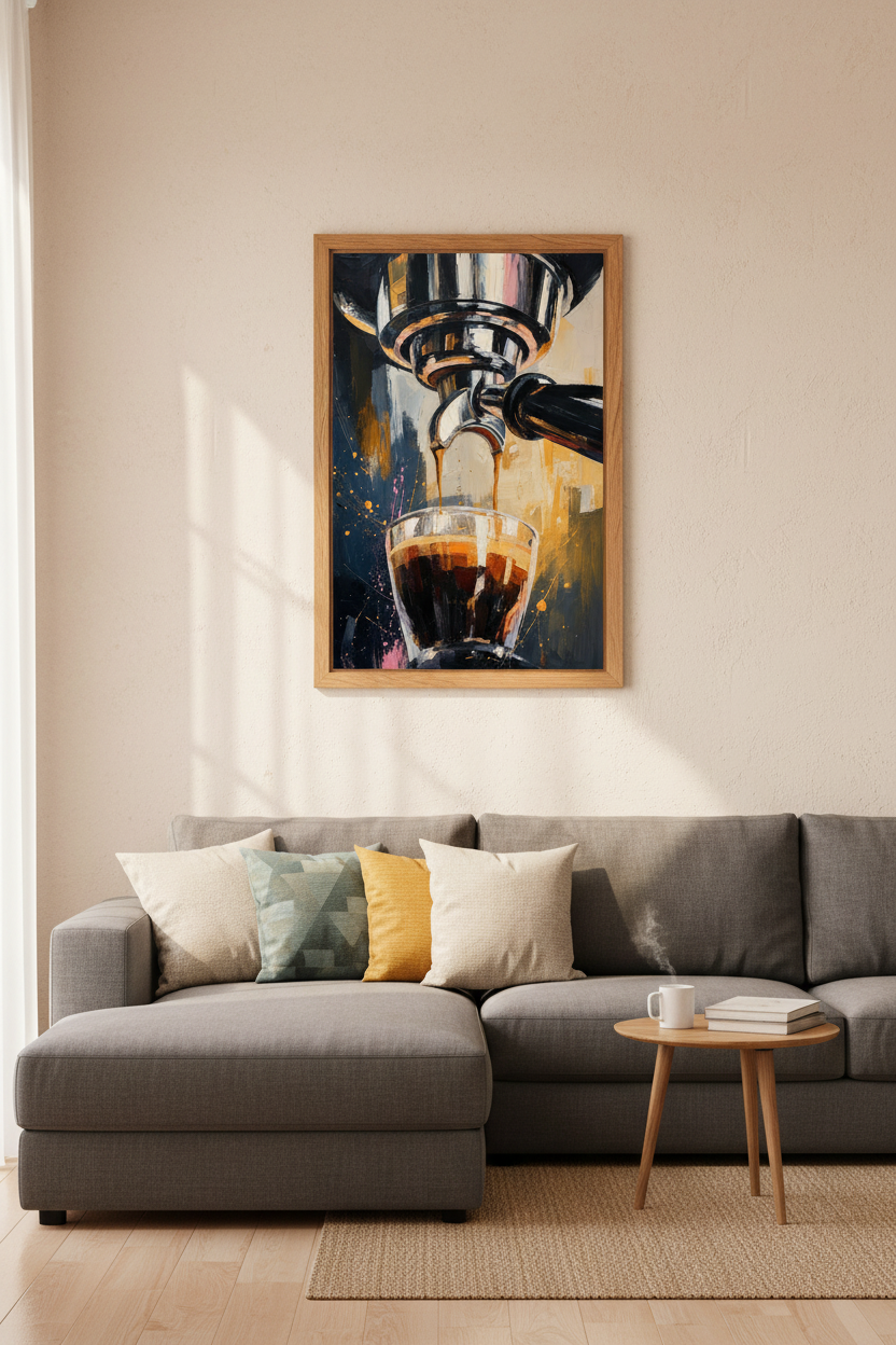 Espresso Coffee Machine Art | Impasto Oil Style Poster, Kitchen &amp; Cafe Decor