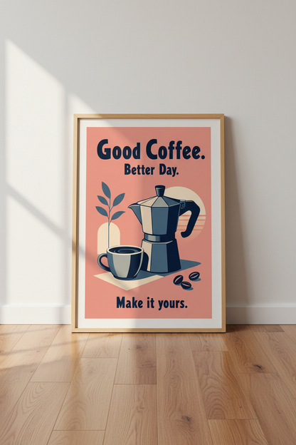 Retro Coffee Poster | Kitchen Wall Art Print, Mid Century Cafe Decor