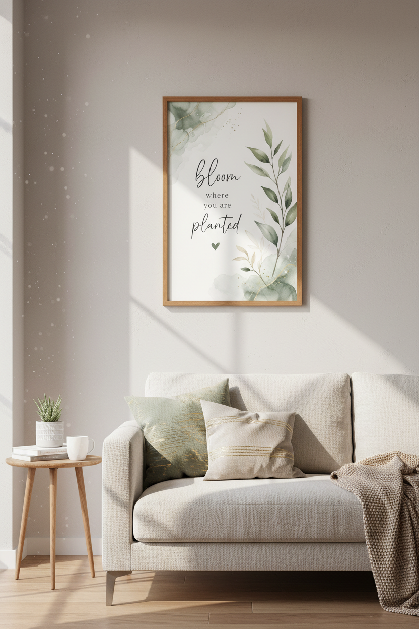 Bloom Where You Are Planted Wall Art | Sage Green Botanical Decor | Watercolor Poster