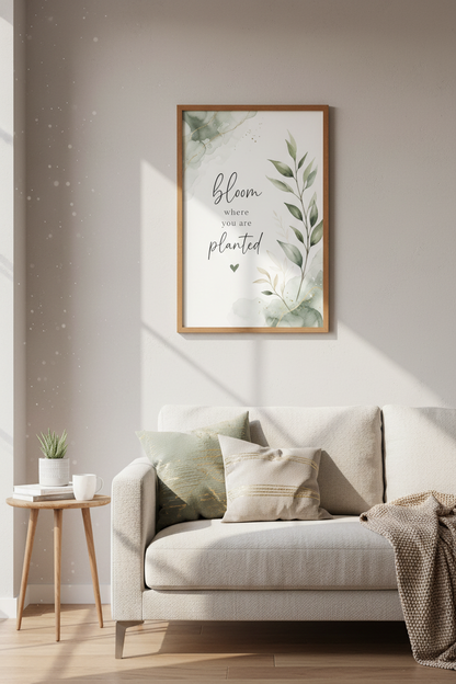 Bloom Where You Are Planted Wall Art | Sage Green Botanical Decor | Watercolor Poster