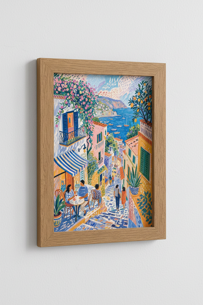 Amalfi Coast Italy Print | Colorful Mediterranean Scene, Living Room Decor