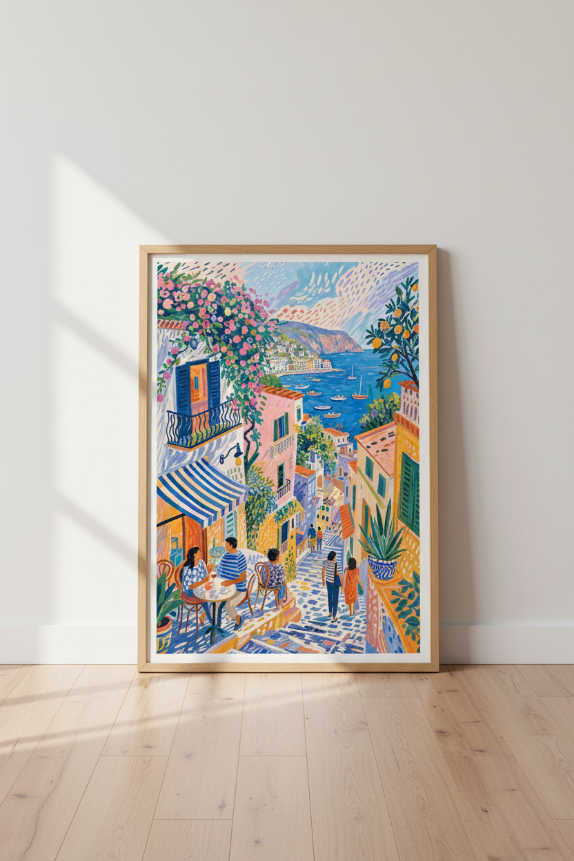 Amalfi Coast Italy Print | Colorful Mediterranean Scene, Living Room Decor