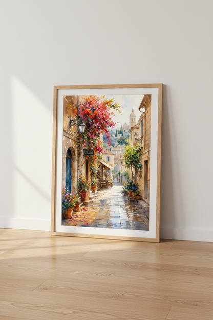 Italian Street Watercolor Wall Art | European Village Decor | Coastal Poster