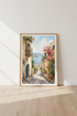 Italy Coastal Village Watercolor | Amalfi Coast Wall Art, Mediterranean Decor