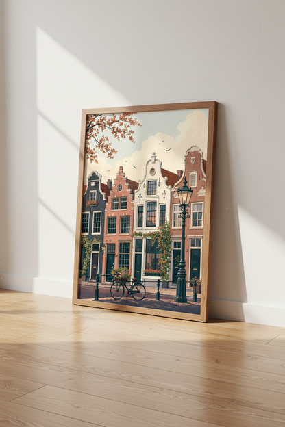 Amsterdam Canal Houses Wall Art | Dutch Architecture Poster | European Travel Decor