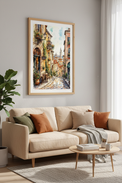 French Bakery Street Wall Art Print | Travel Cafe Decor | Watercolor Poster