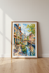 European Canal Town Art | Watercolor Village Poster, French German Style Wall Decor