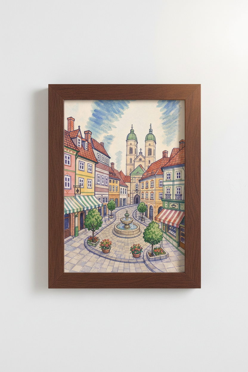 Watercolor Town Print | Vibrant Pastels, Living Room Decor
