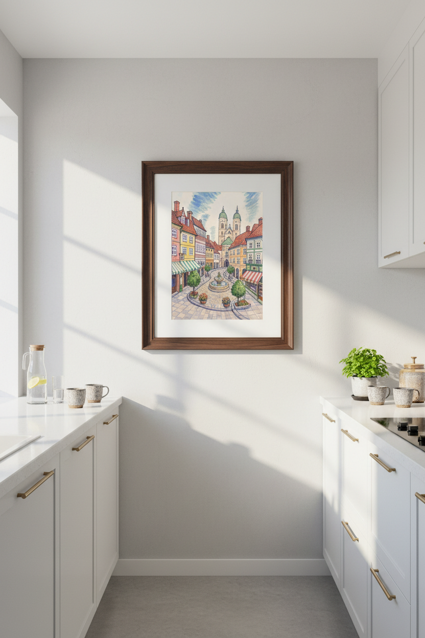 Watercolor Town Print | Vibrant Pastels, Living Room Decor