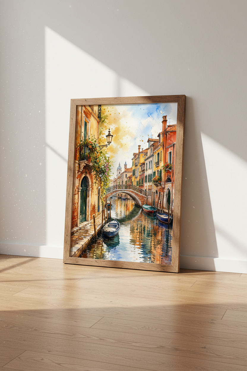Venice Canal Watercolor Art | Italy Travel Poster, Mediterranean Home Decor